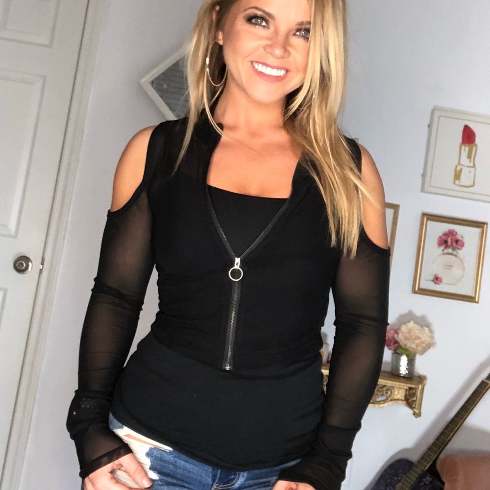 Black cold shoulder top